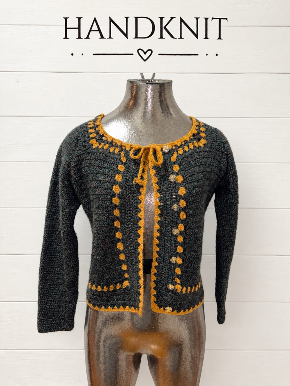 Handknit Cropped Cardigan – Handmade – Size S